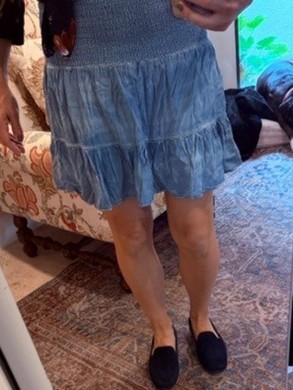 Chambray rouched top tiered mini skirt- Size S
